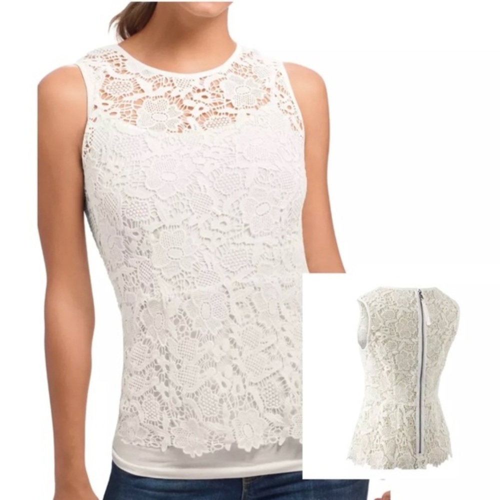 CAbi | White Needle Lace Shell Blouse M Style 800